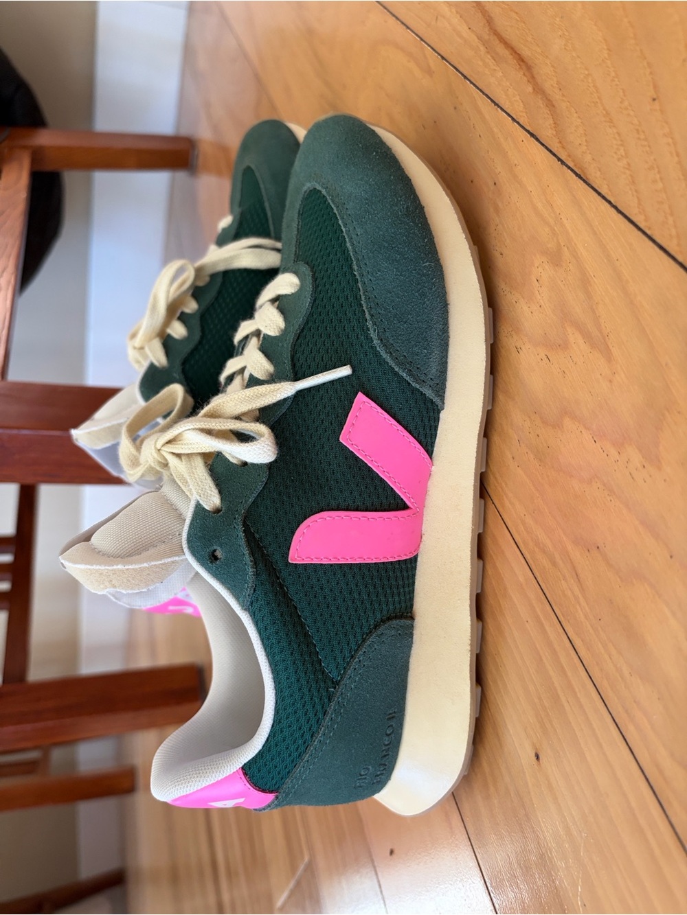 Veja Dark Green Sneakers with Pink V Accents